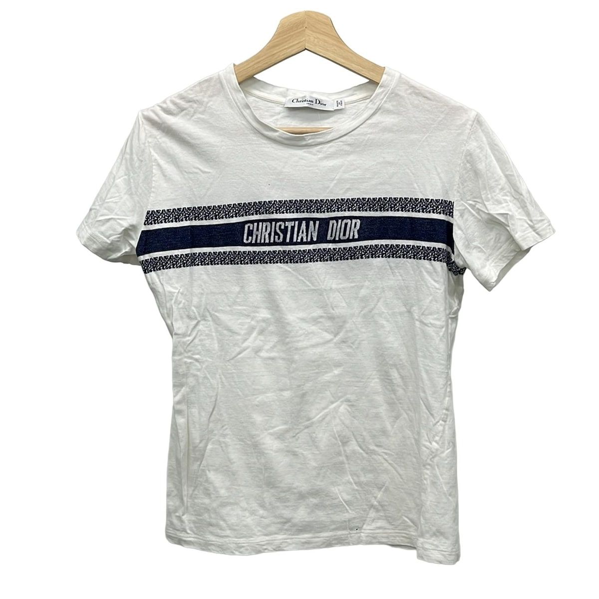 DIOR|ChristianDior ディオール|クリスチャンディオール 半袖Tシャツ サイズM レディース 白×ネイビー クルーネック|ロゴ
