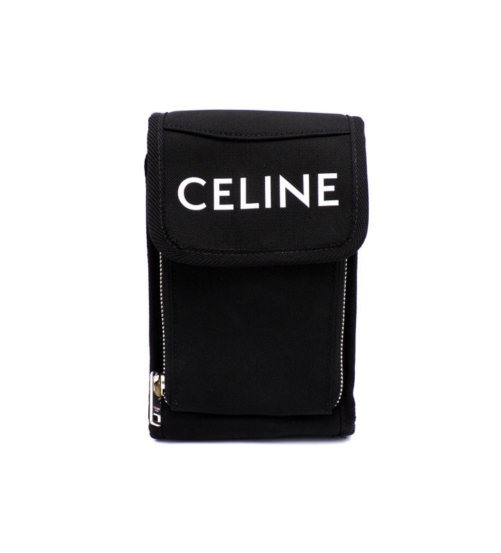 セリーヌ CELINE FLAP PHONE SI ロゴ プリント トレッキング フォン ポーチ n 10324
