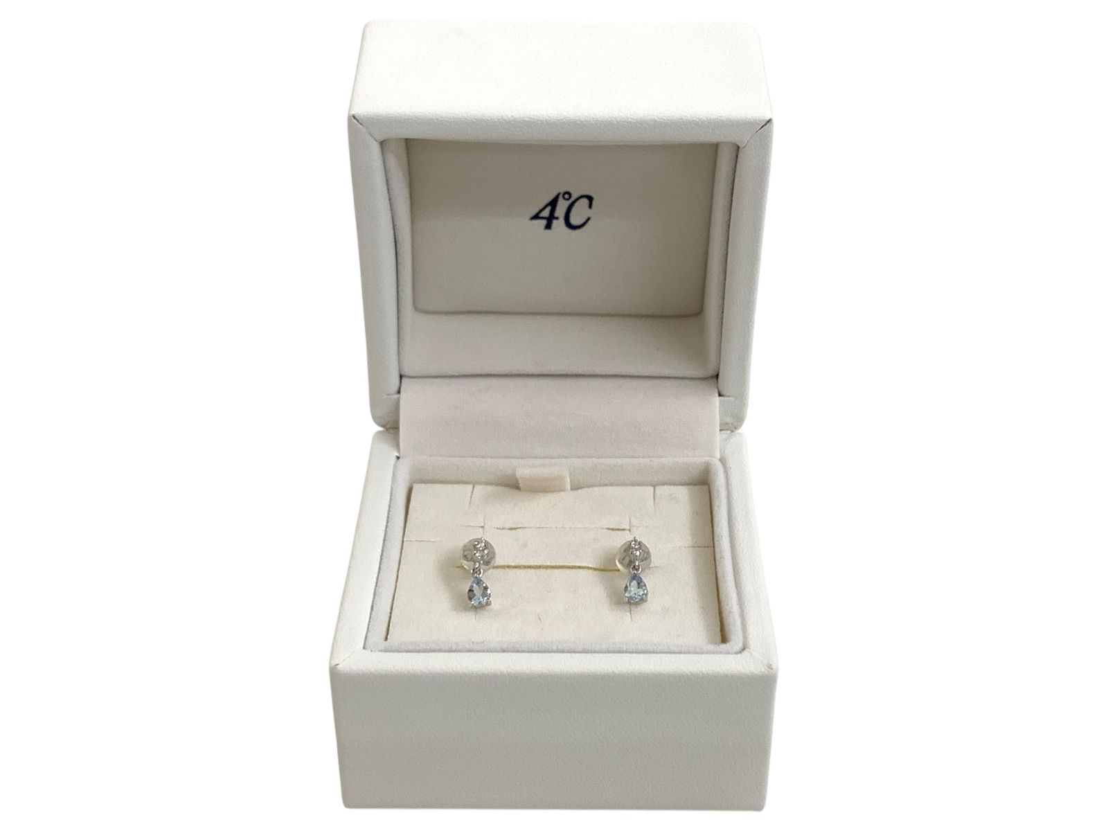 4℃ ヨンドシー ピアス アクアマリン キュービックジルコニア ダイヤモンド しずく型 ティアドロップ K 10 ホワイトゴールド レディース|004