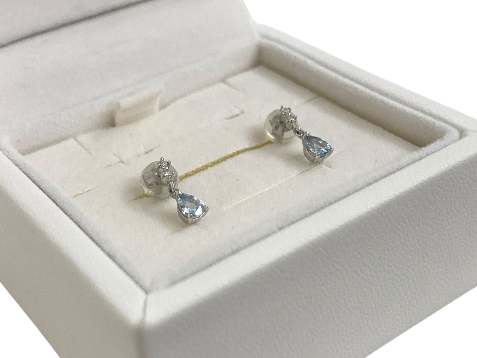 4℃ ヨンドシー ピアス アクアマリン キュービックジルコニア ダイヤモンド しずく型 ティアドロップ K 10 ホワイトゴールド レディース|004