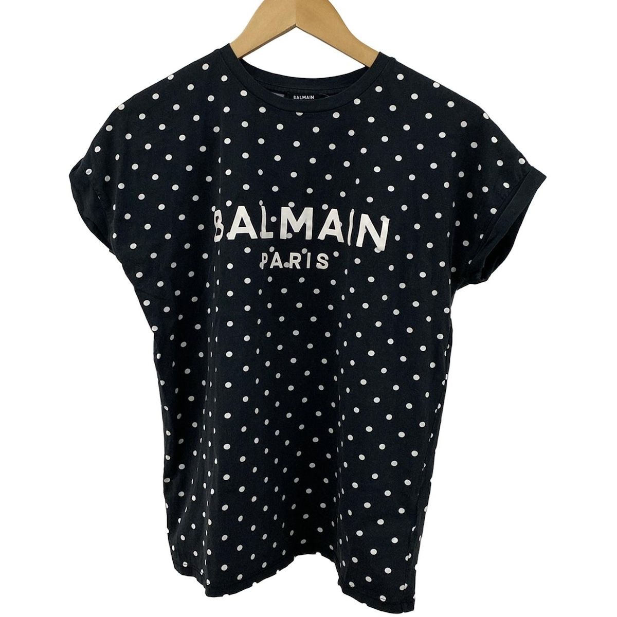 BALMAIN バルマン 半袖Tシャツ サイズXS レディース 黒×白 ドット柄