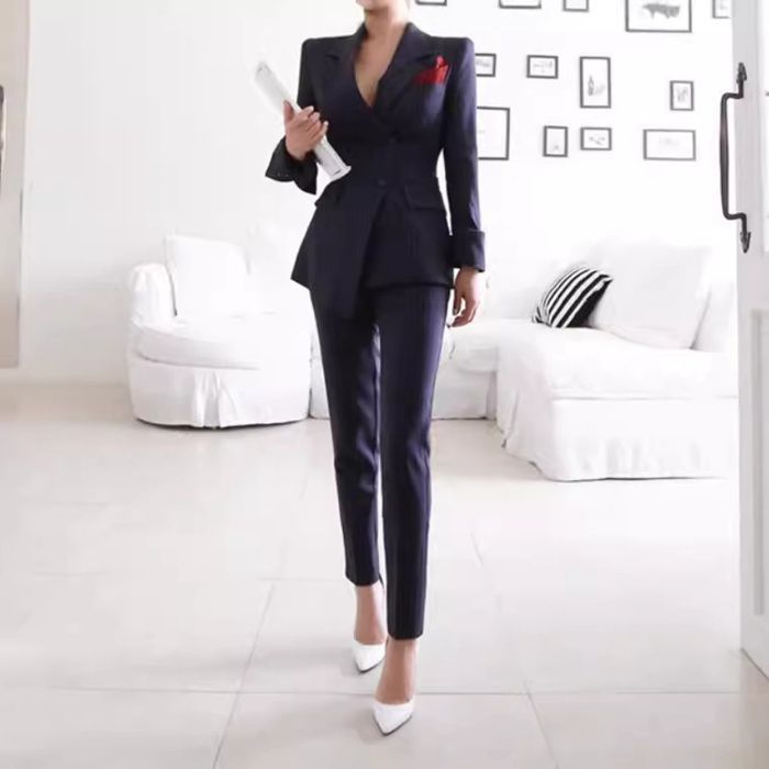 スーツ レディース パンツスーツ パンツ 着痩せ フォーマル ストライプ