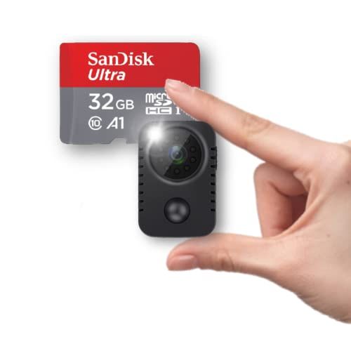 Sandisk社製32 GB microSD付属 防犯カメラ 監視カメラ 小型 赤く光らない赤外線 SDカード録画 人体検知センサー搭載 バッテリー内蔵 32 SDHCカード付属 上書き録画 配線不要 夜間撮影 ec 6 eb 3 af