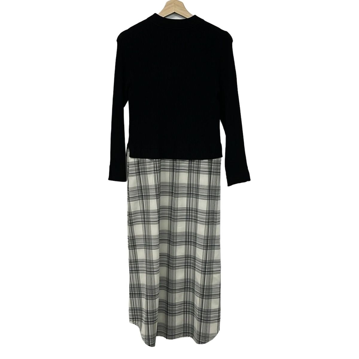 セオリーリュクス ワンピース サイズ38 M レディース - 黒×アイボリー×グレー クルーネック|長袖|マキシ丈|ニット|チェック柄