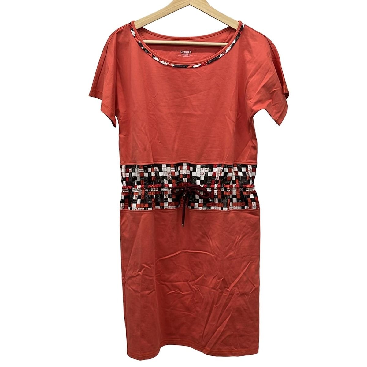 HERMES エルメス ワンピース サイズ34 S レディース - オレンジ×ダークブラウン×マルチ クルーネック|半袖|ひざ丈