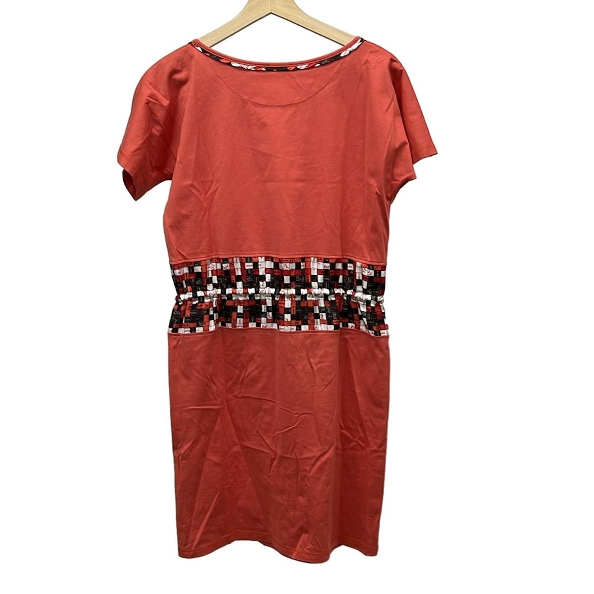 HERMES エルメス ワンピース サイズ34 S レディース - オレンジ×ダークブラウン×マルチ クルーネック|半袖|ひざ丈