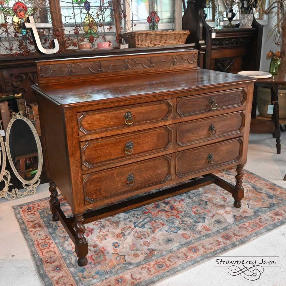 L 3710-110 英国アンティーク オーク チェスト 3段 引き出し 収納 レンジ台 花台 テーブル キャビネット パソコン台 インテリア イギリス