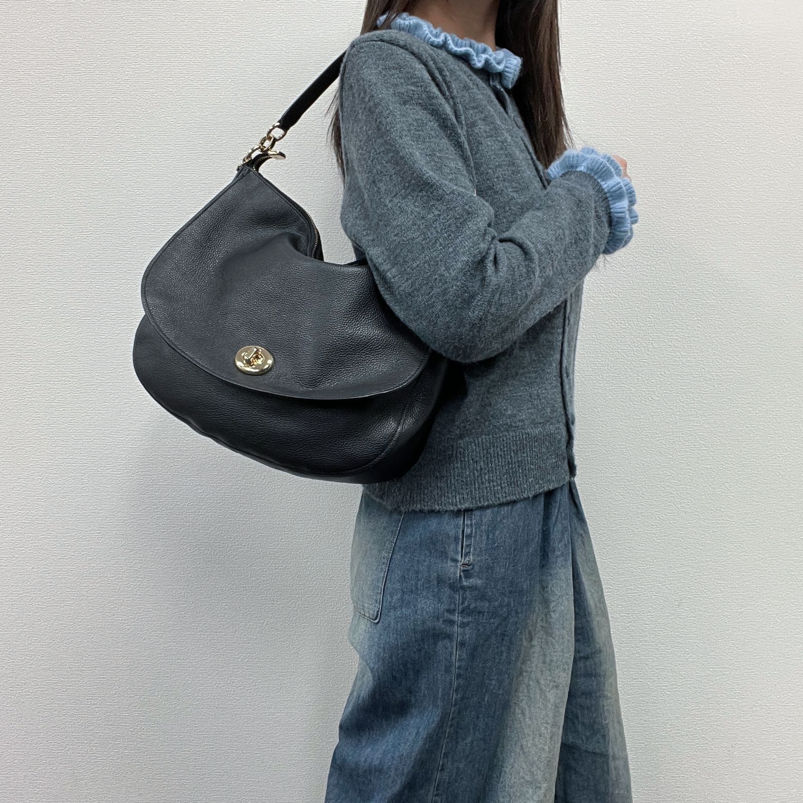 中古】COACH コーチ ショルダーバッグ ブラック レザー ヴィンテージ 