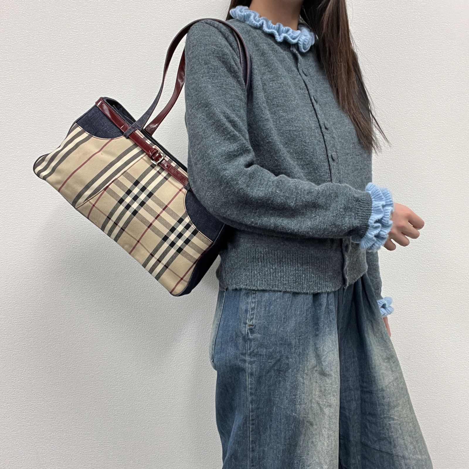 BURBERRY バーバリー トートバッグ ショルダーバッグ マルチカラー キャンバス デニム ヴィンテージ レディース HIBUOCHI VINTAGE