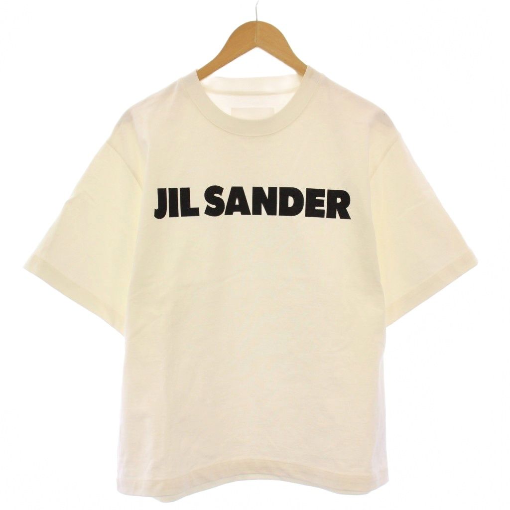 ジルサンダー JIL SANDER Tシャツ 半袖 クルーネック ショート丈 ロゴ プリント バイカラー L 白 ホワイト 黒 ブラック J 45047 |BB