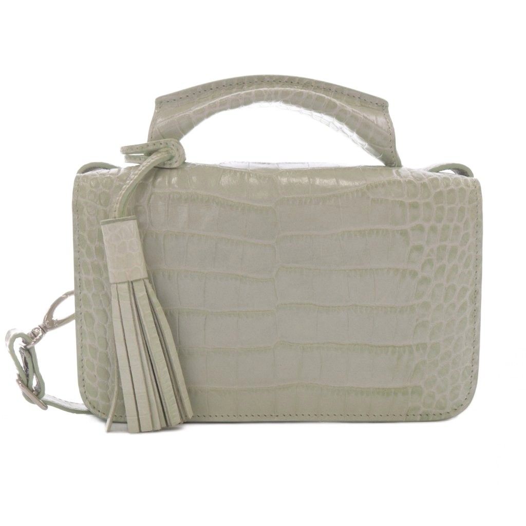 フォクシー FOXEY クロコ型押し 2 WAYバッグ ショルダーバッグ レザー ハンドバッグ 黄緑