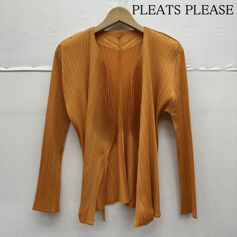 【中古】プリーツプリーズ PLEATS PLEASE カーディガン 変形 オレンジ 3 トップス イッセイミヤケ ISSEY MIYAKE プリーツプリーズ ISSEY MIYAKE プリーツ カーディガン PP03-J0184