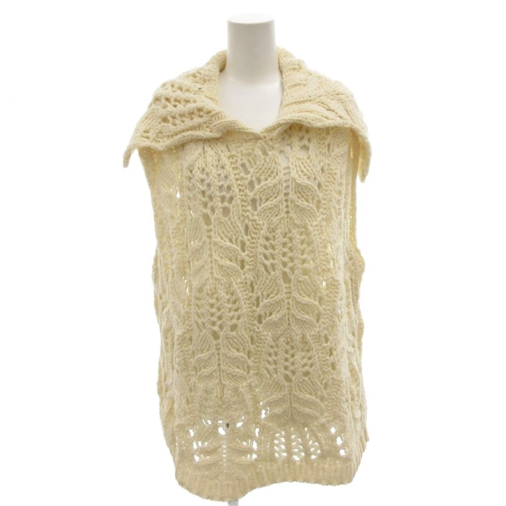ドリスヴァンノッテン DRIES VAN NOTEN ローゲージニットベスト プルオーバー ビックカラー 透かし編み ウール S ホワイト FF