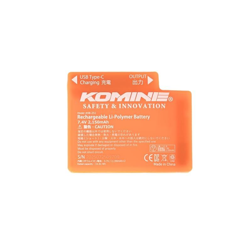 コミネ(KOMINE) 2025モデル バイク用 08-251 EK-251 7.4Vバッテリー(1個) Orange Free
