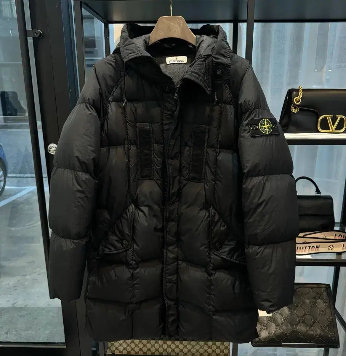 STONE ISLAND ストーンアイランド クリンクルレップス ダウンジャケット ロング丈 ブラック