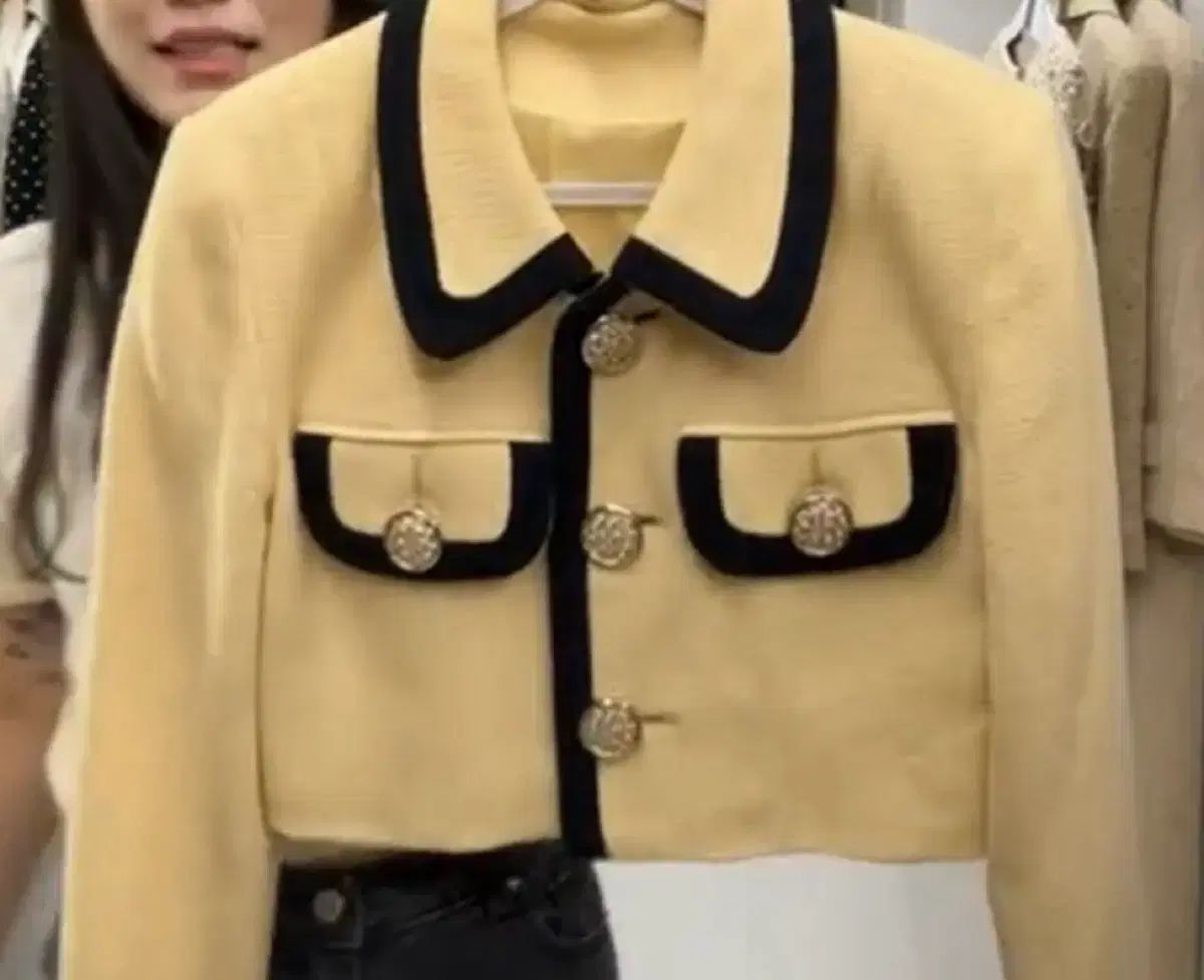 黄色 ブラックLINE ウール クロップド ヴィンテージ ジャケット