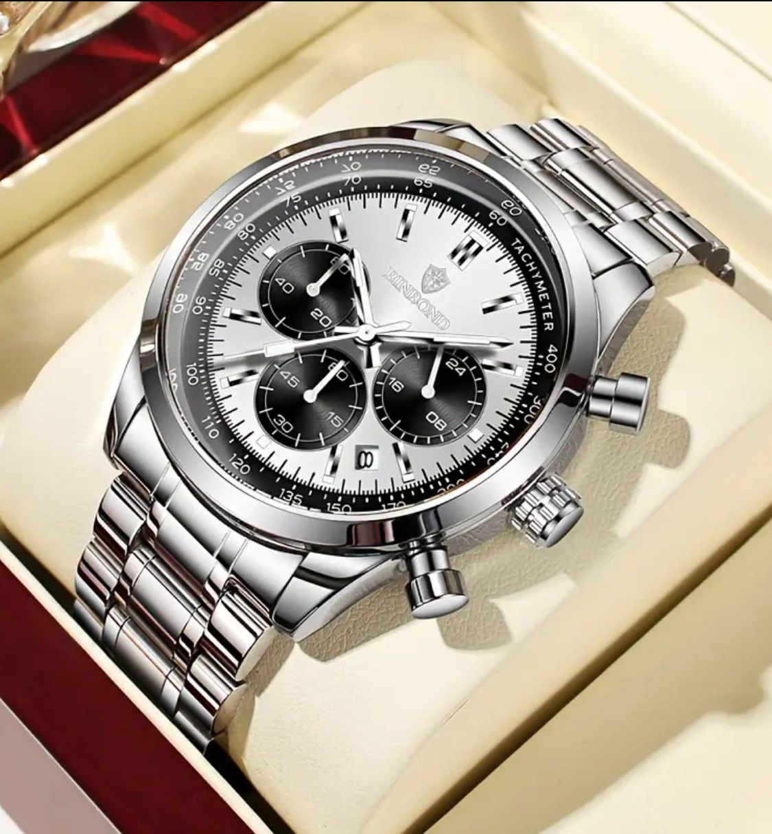 新品 BINBOND オマージュクロノグラフ ウォッチ ステンレスストラップ