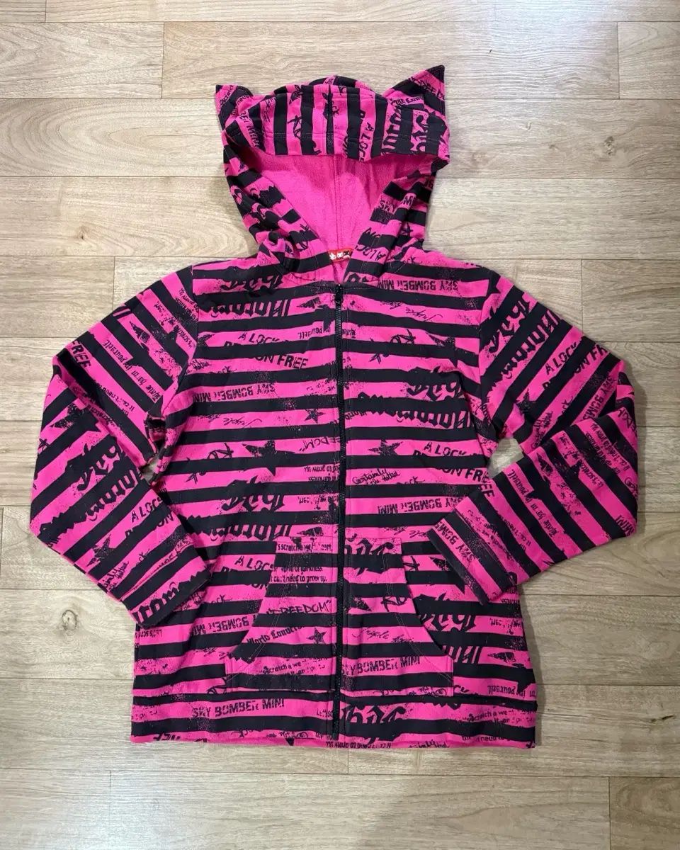 猫耳 ブラック|ピンク フードジップアップ