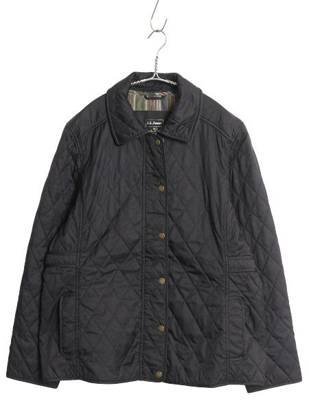 な ! エルエルビーン 中綿 キルティング ジャケット レディース L ナイロン ジャンパー ブルゾン チェック ライナー付き 無地 ブラック シンプル