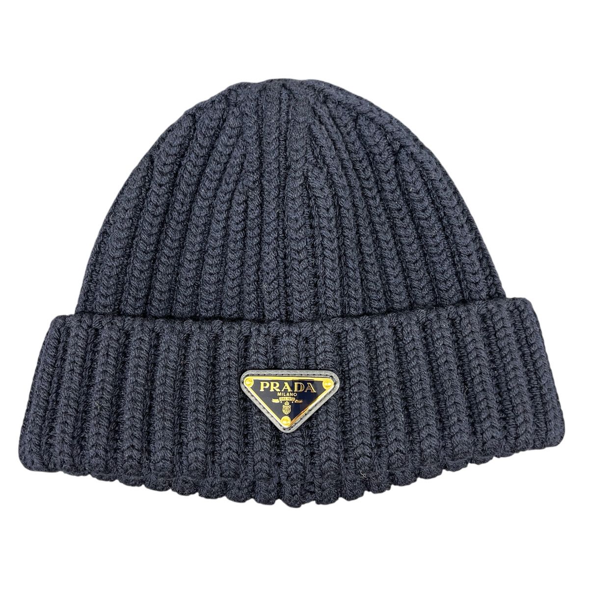 PRADA トライアングルロゴ ニット帽/ビーニー PRADA ブラック ニット帽 プラダ ニット帽 ビーニー トライアングル