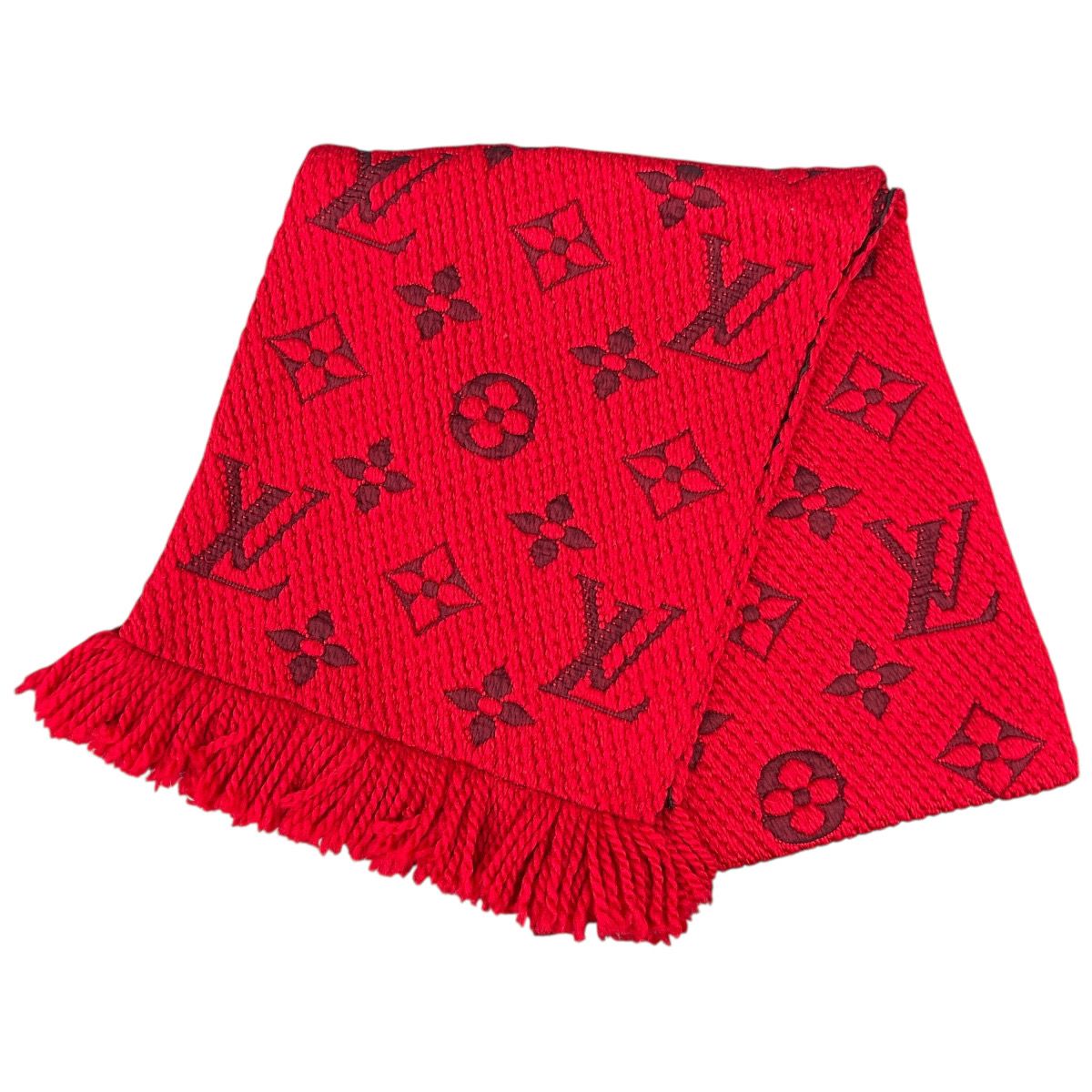 LOUIS VUITTON ルイヴィトン エシャルプ ロゴマニア マフラー M 72432 ウール シルク GM 1128 レッド 大判 ストール き プレゼント ギフト モノグラム LV ヴィトン Aランク 鑑定済 ヴィトンマフラー