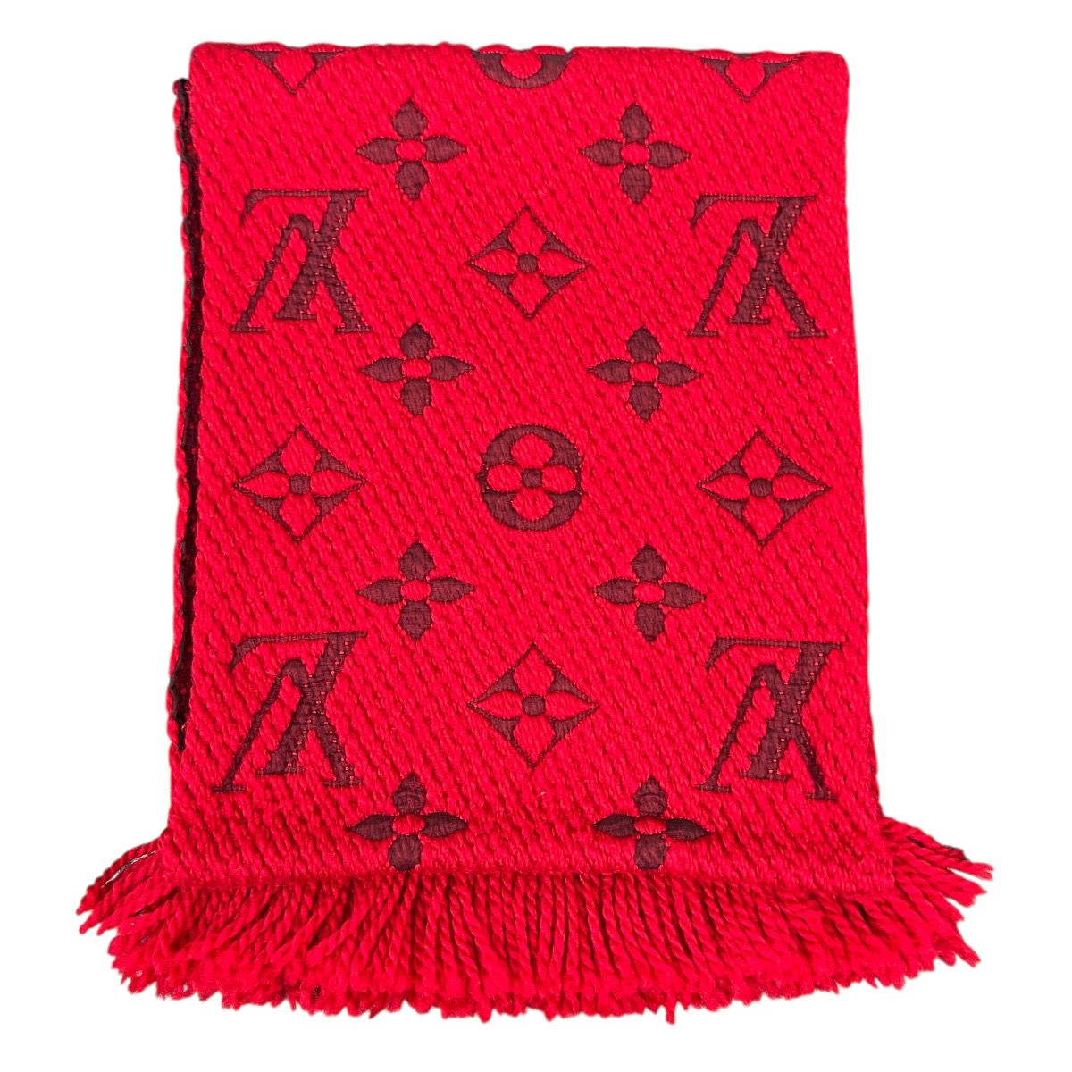 LOUIS VUITTON ルイヴィトン エシャルプ ロゴマニア マフラー M 72432 ウール シルク GM 1128 レッド 大判 ストール き プレゼント ギフト モノグラム LV ヴィトン Aランク 鑑定済 ヴィトンマフラー