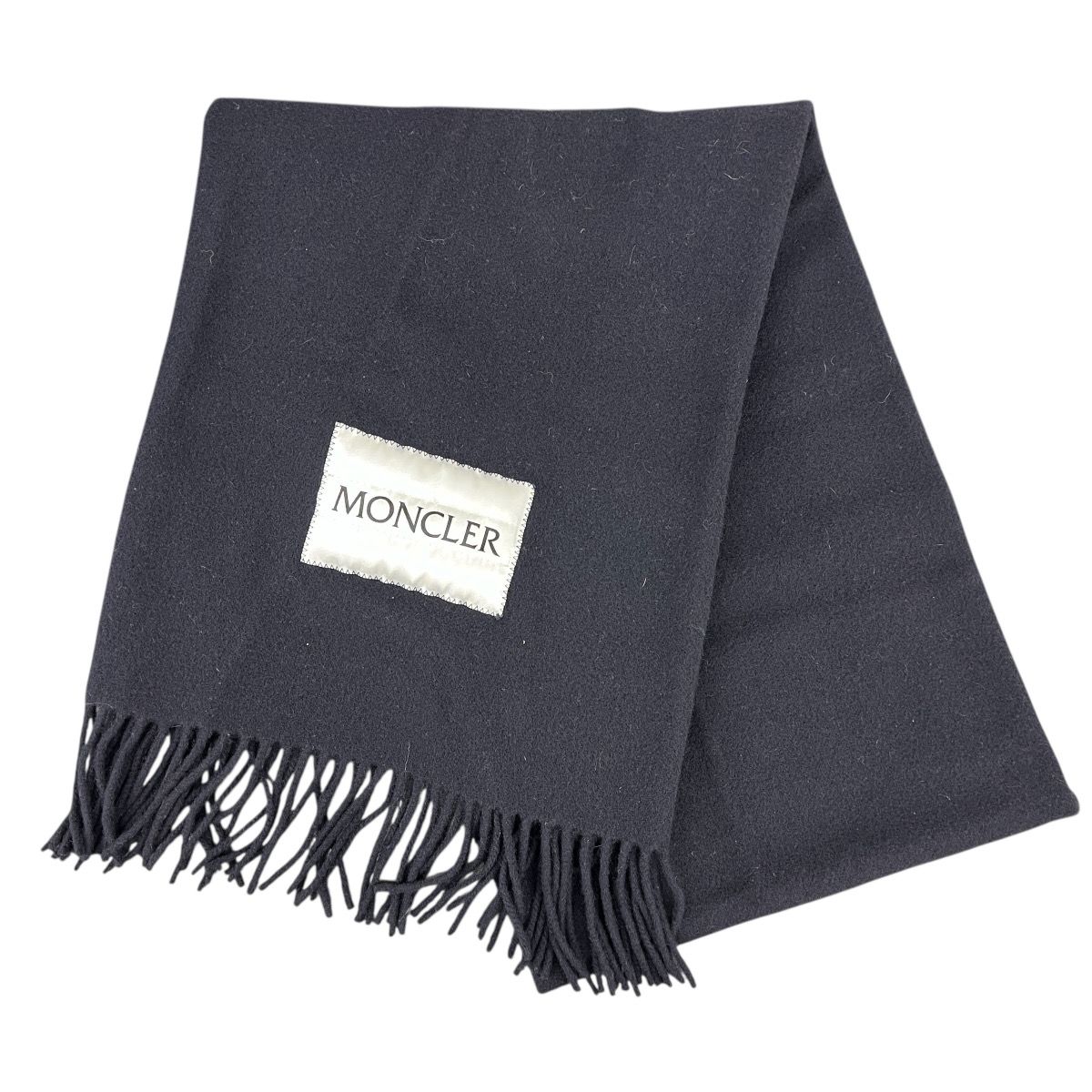 MONCLER モンクレール 2025年 ロゴ マフラー 3 C 00018 ウール ネイビー ホワイト 大判 ストール き プレゼント ギフト Aランク 鑑定済 モンクレールマフラー