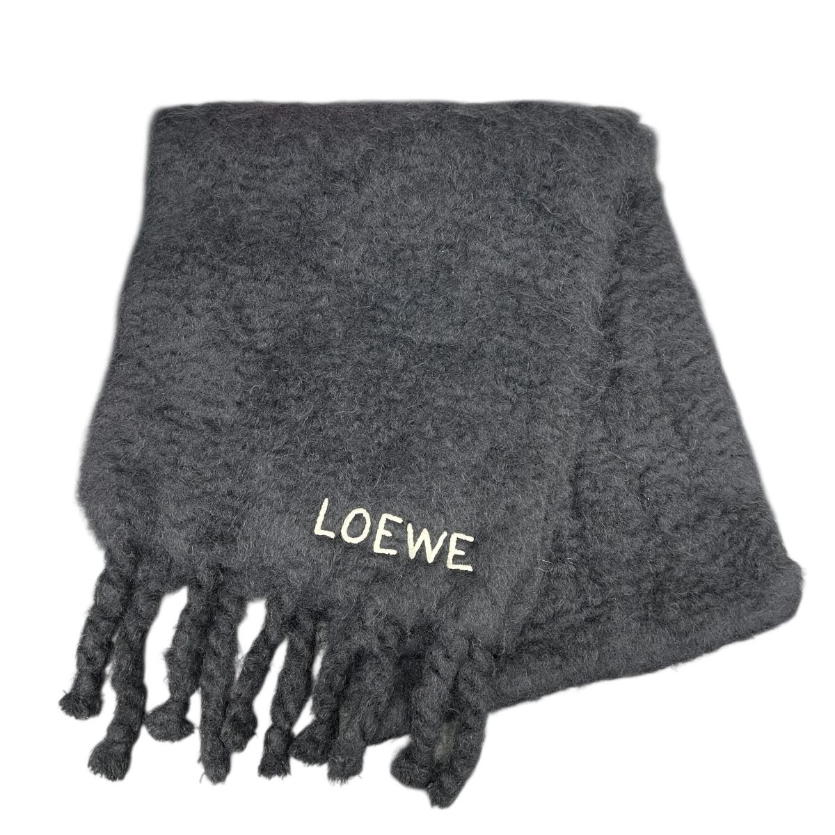 LOEWE 美品 ロエベ ロゴ モヘア ブレンド マフラー F526487X08 ウール