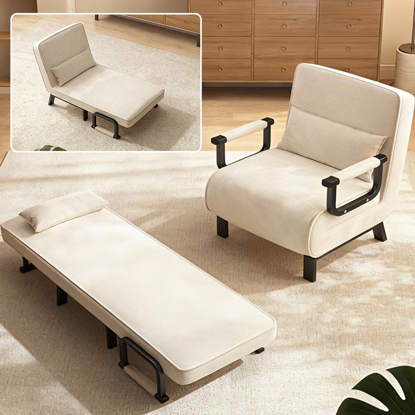 高反発素材 5段階調整 一人用 3 WAY ソファー クッション付き 肘掛付き ソファー椅 コンパクト 折りたたみ 省スペース 簡単収納 一人暮らし リビング 寝室 来客用 ソファベッド オフィスの昼休み インテリア用品 組立簡単 説明書付き 幅65 cm