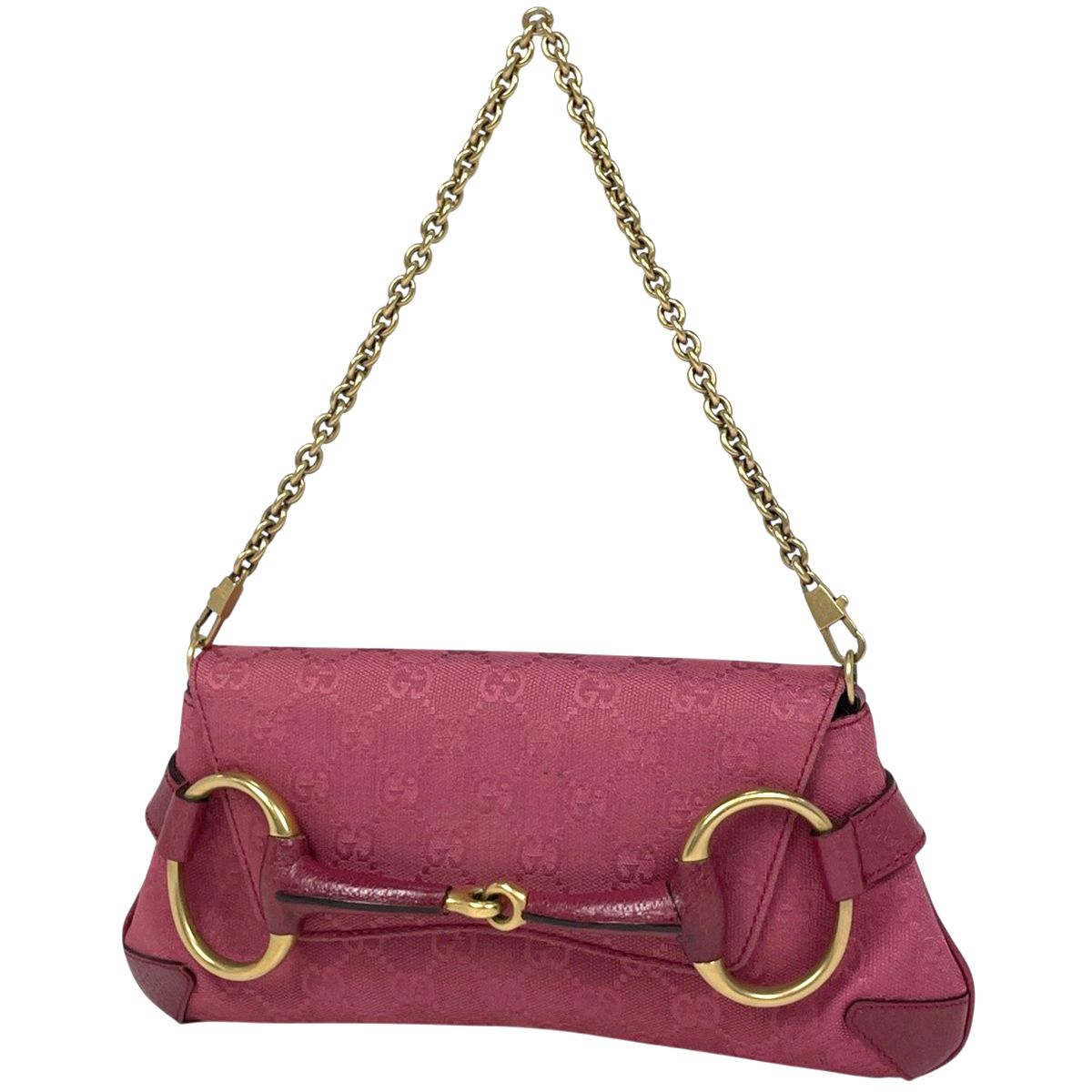 グッチ GUCCI ホーズビット クラッチバッグ 2 WAY チェーン ハンドバッグ GGキャンバス ピンク 114923 レディース