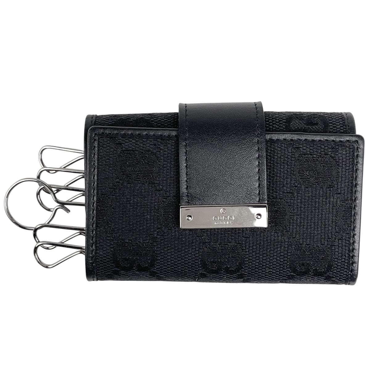 グッチ GUCCI GG柄 6連 キーケース キーリング 鍵入れ GGキャンバス レザー ブラック 74212 レディース