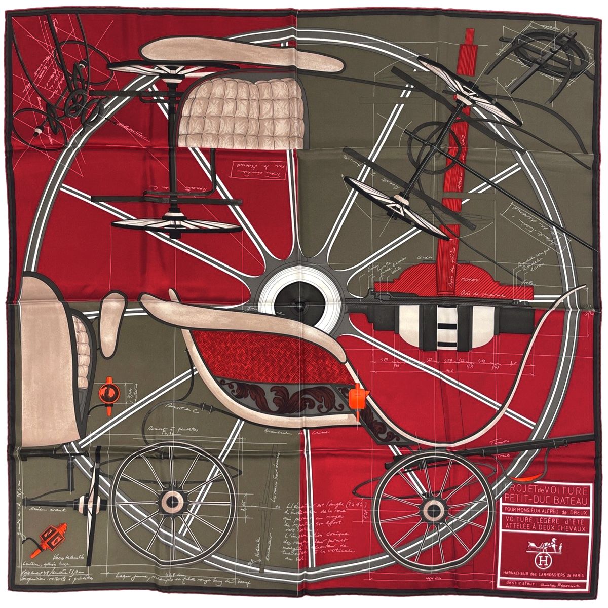 エルメス HERMES カレ90 PROJET de VOITURE PETIT-DUC BATEAU 馬車