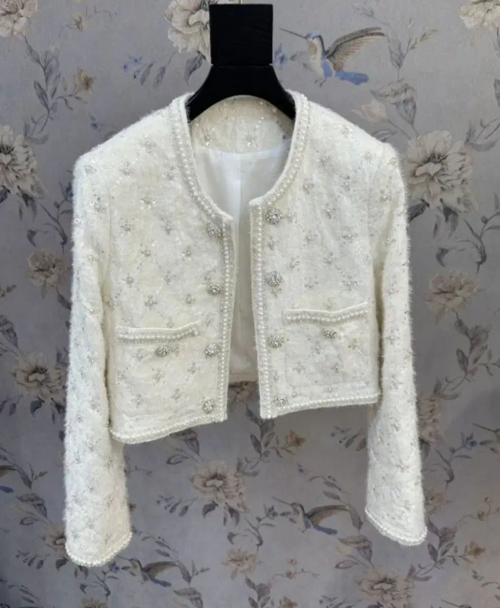 ダイヤモンドアート ビーズ パール クロップド ジャケット