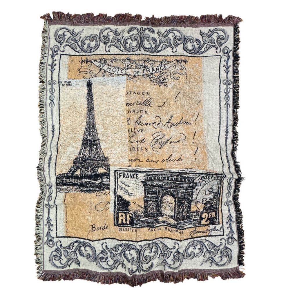 ラグ ブランケット マルチカバー タペストリー メッセージ フランス パリ エッフェル塔 切手風 観光名所 レトロ Rug Throw Blanket Tower Eiffel 2352