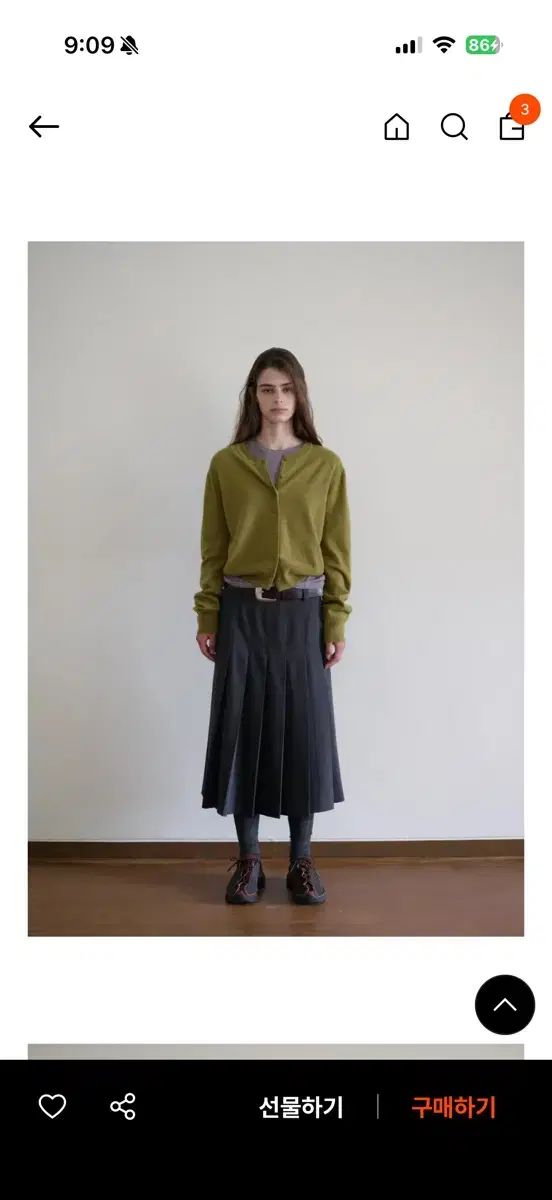 アール トゥー プリーツ スカート チャコール S