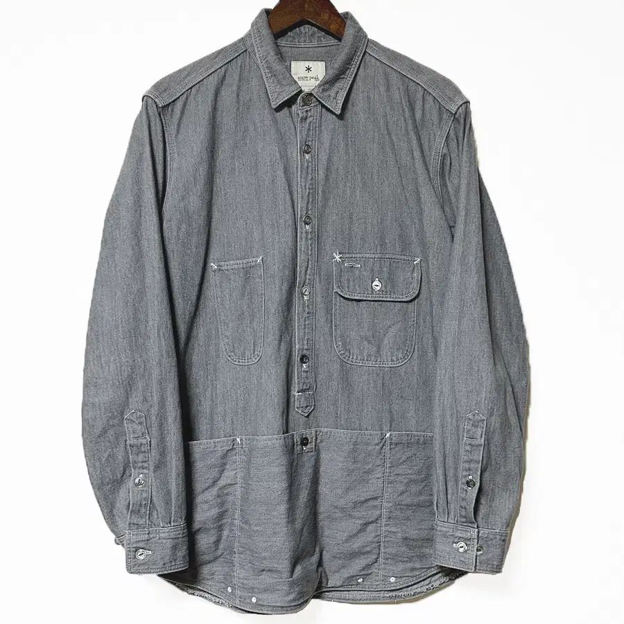 ジャパン Snow Peak スノーピーク 日本版 ポケットLINE コットンシャツ キャンピング シャツ グレー L