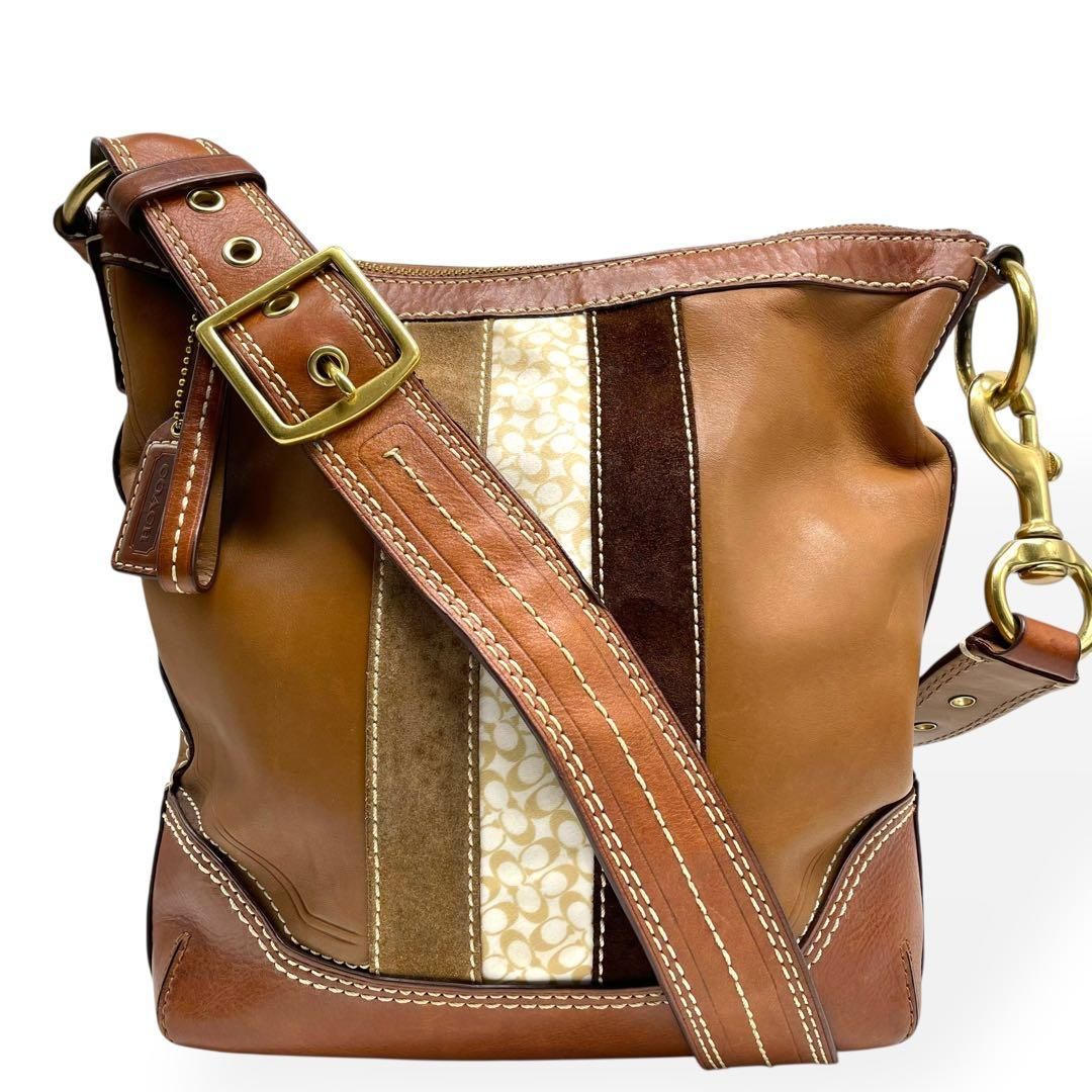 美品 COACH コーチ ショルダーバッグ パッチワーク ミニシグネチャー