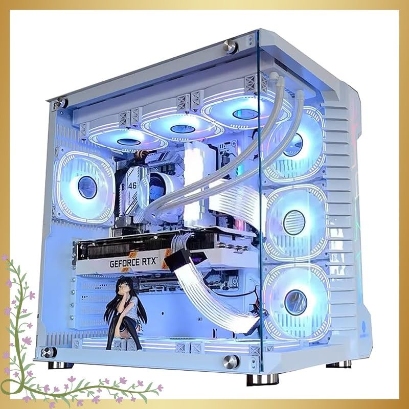 pcケース ミドルタワー ピラーレス ゲーミングpcケース 合金鋼強化ガラス ATX|ITXマザーボード対応 360水冷対応 ARGB LEDライトを搭載したミドルタワー型です 机箱主体には取り付け済みのLEDライトバーがあり ホワイト AT 0