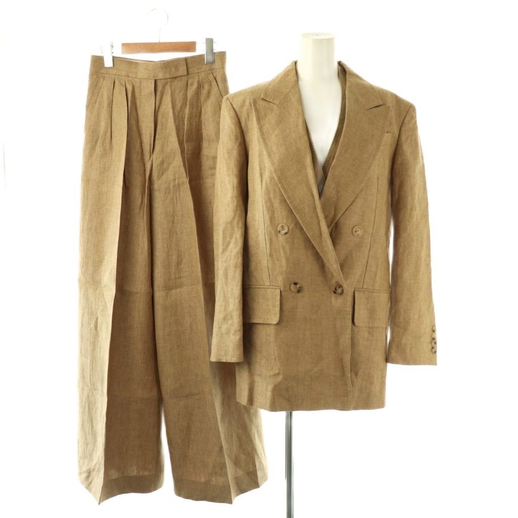 マックスマーラ MAX MARA 25 SS GERLA ピュアリネン トップス パンツスーツ セットアップ ベスト 3点セット IT 40 キャメル |ES OS