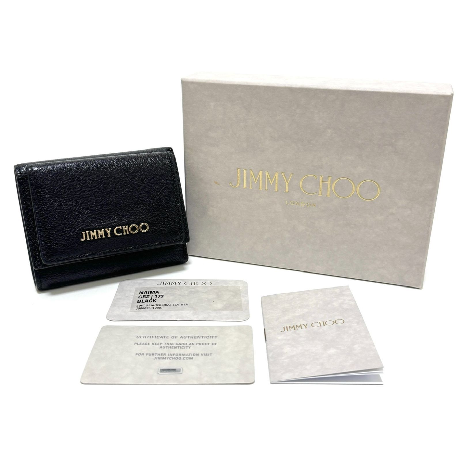 ジミーチュウ ナイマ 三つ折り財布 コンパクトウォレット ミニ財布 ブラック 黒 black レザー 本革 ロゴ NAIMA JIMMY CHOO
