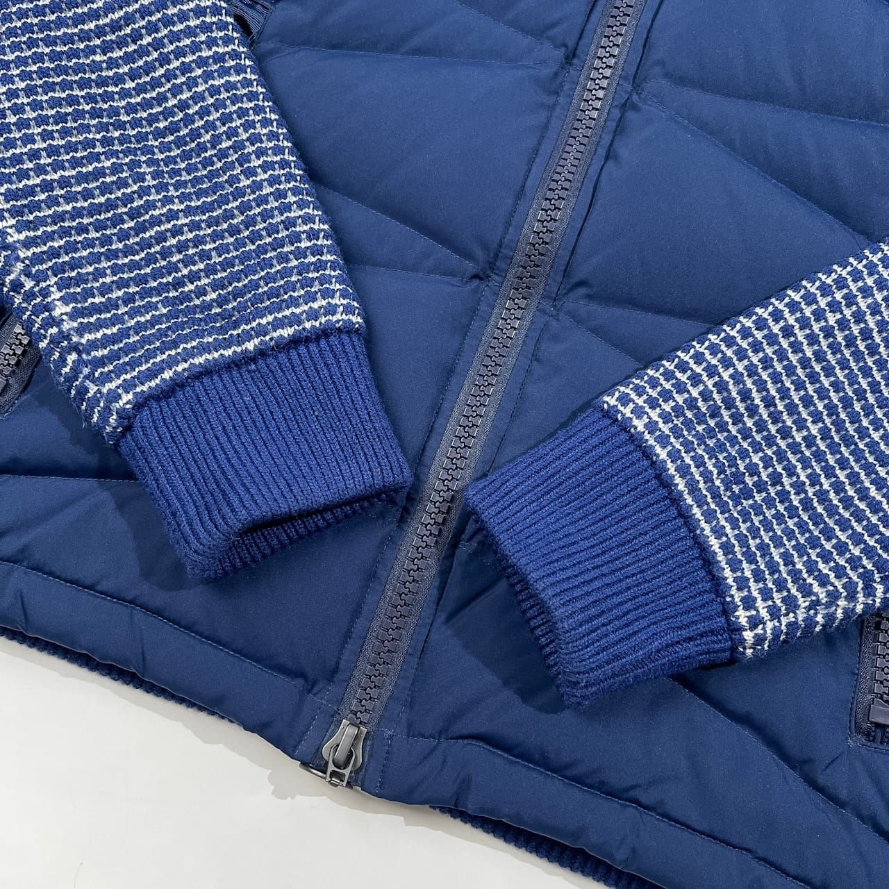 極美品　g-stage ニット切り替え　ダウンジャケット　48 ネイビー G-stage ジーステージ 袖ニット ダウンジャケット フード付き サイズ