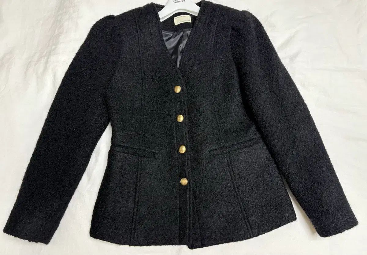 ファブリックカラーリ ノーカラージャケット ブラック