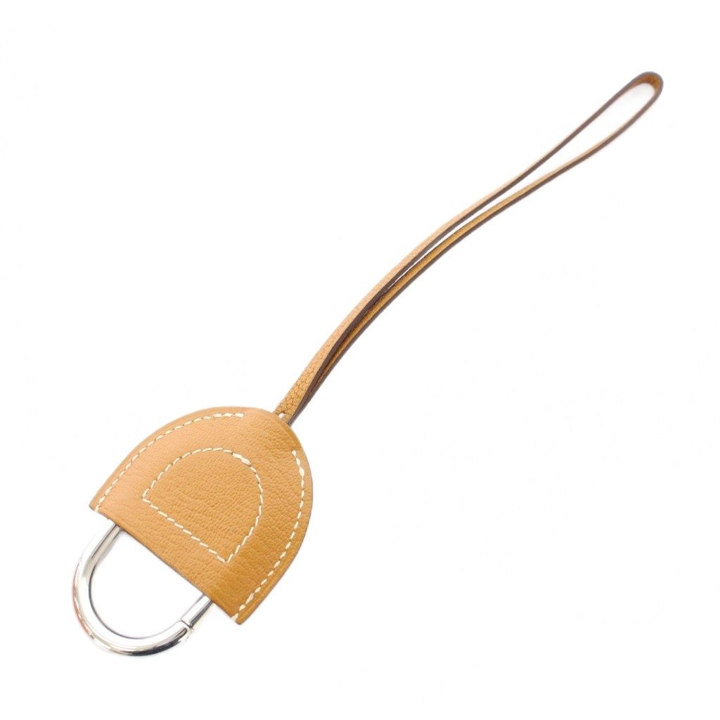 エルメス HERMES 20年製 Y刻印 インザループ チャーム バイカラー レザー 茶 ブラウン シルバーカラー BB OH