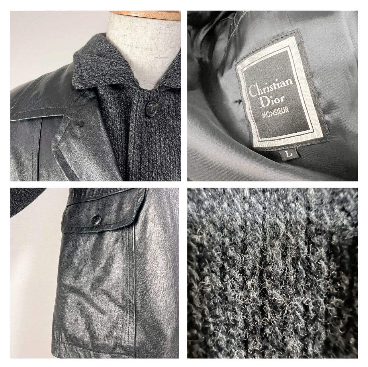 Christian Dior MONSIEUR ディオール L ラムレザー ジャケット ニット