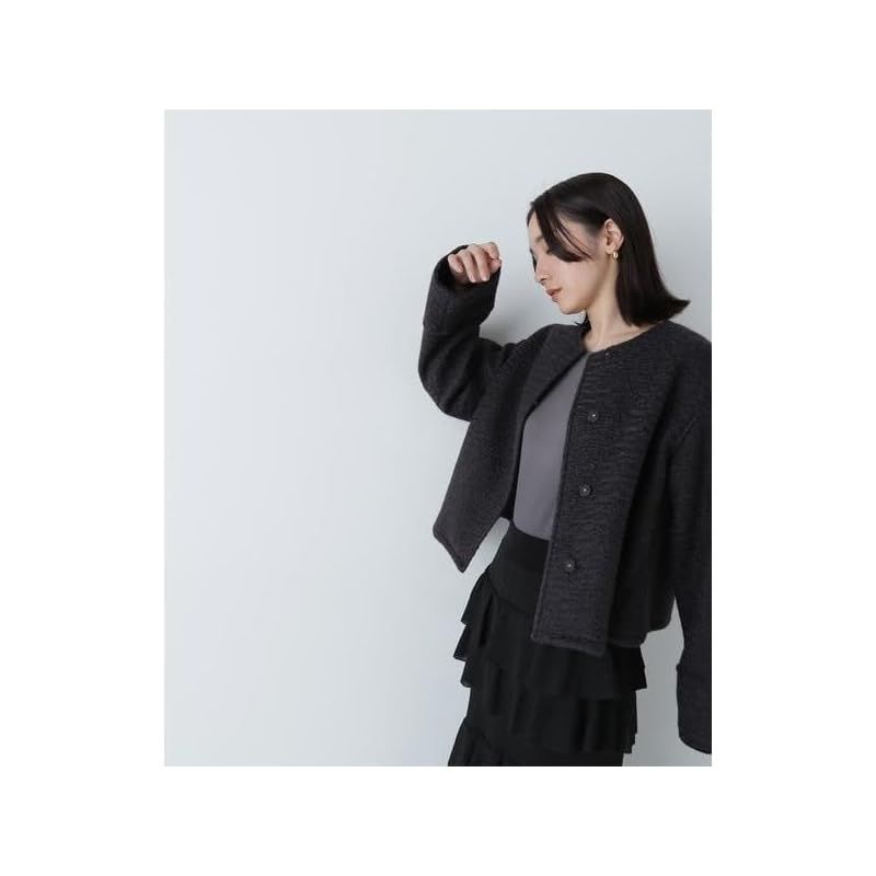 ノーカラーウェーブシャギーブルゾン