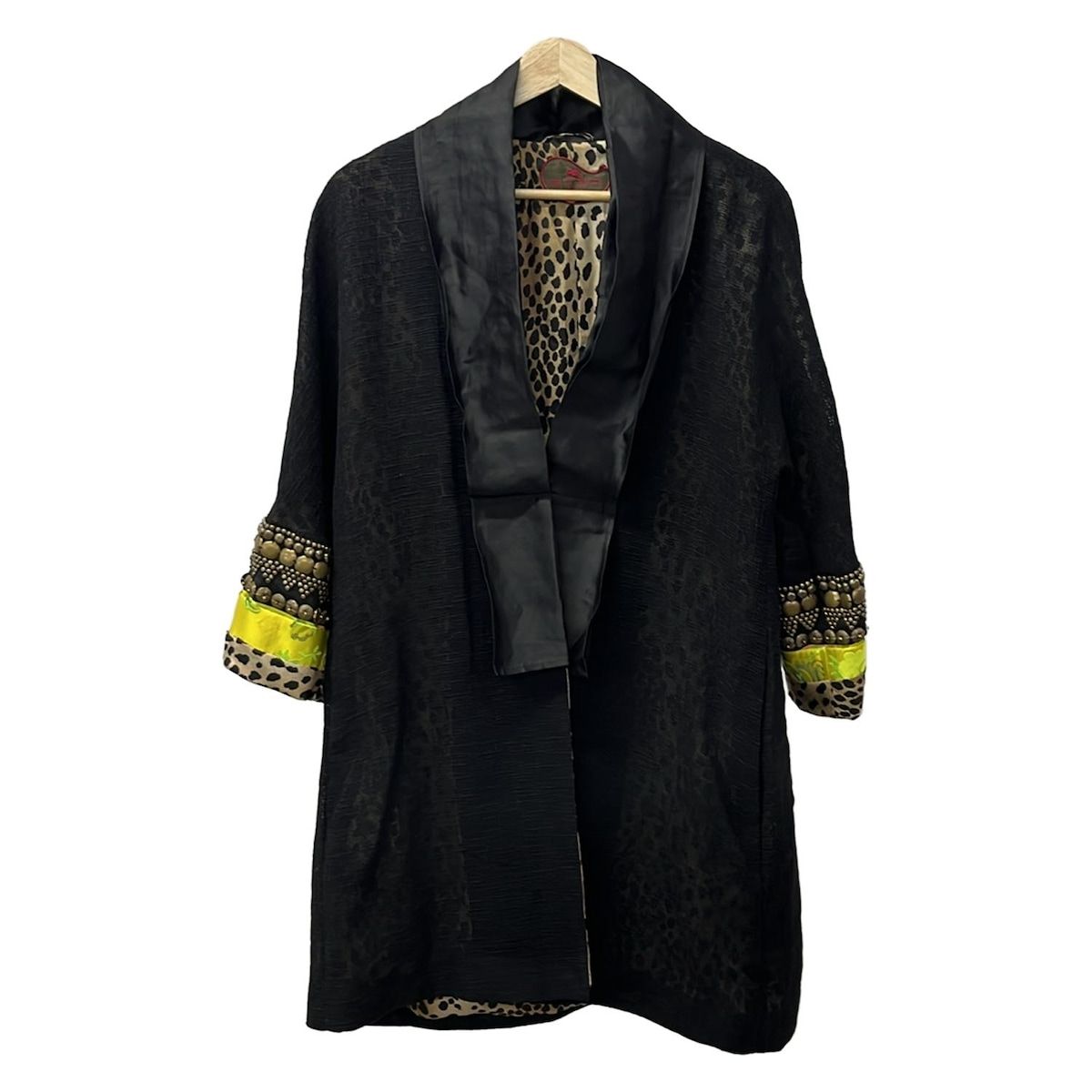 ETRO エトロ コート サイズ40 M レディース - 黒×イエロー×マルチ 長袖|豹柄|メッシュ|秋|春