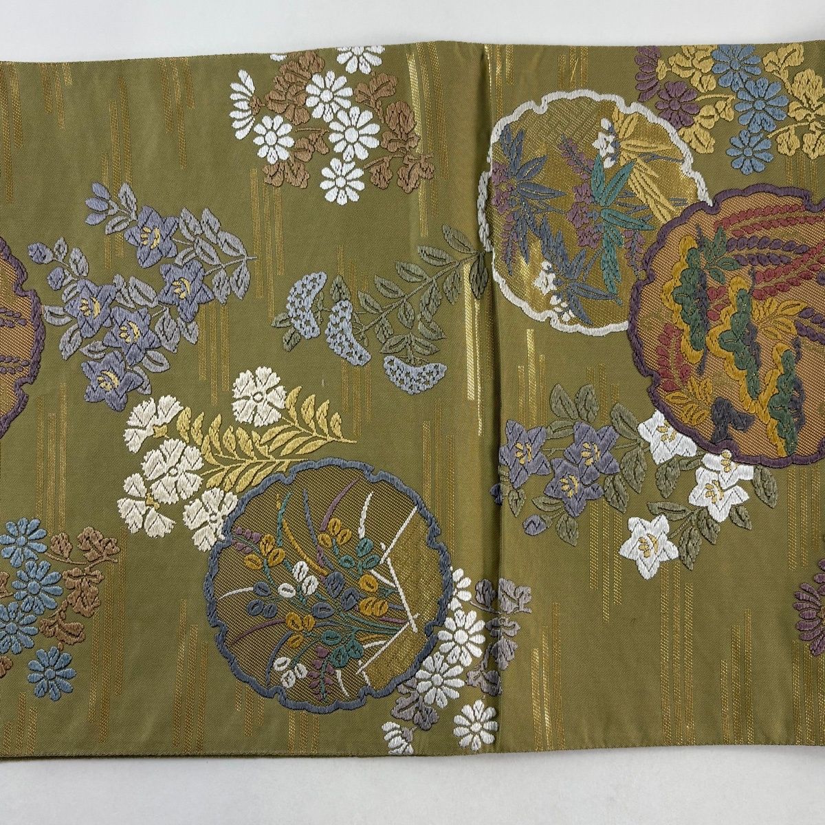 美品】 袋帯 秀品 雪輪 草花 唐織 箔 鶯色 六通 正絹 【中古】 - メルカリ