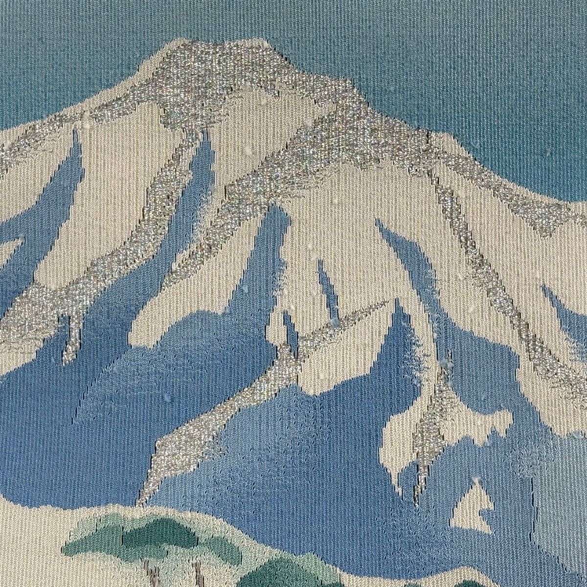 名古屋帯 秀品 川島織物 落款 八寸名古屋帯 松葉仕立て 山 松 銀糸 水色 正絹