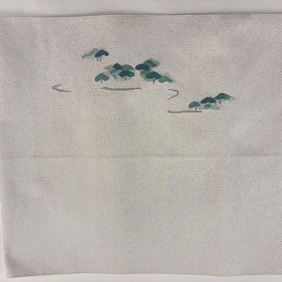  名古屋帯 秀品 川島織物 落款 八寸名古屋帯 松葉仕立て 山 松 銀糸 水色 正絹 名古屋帯 帯