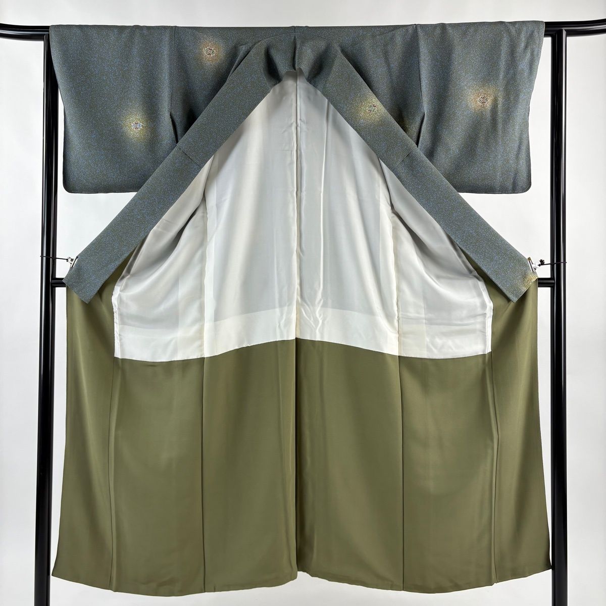 美品】 小紋 身丈150cm 裄丈62.5cm S 袷 松井青々 落款 幾何学 金彩